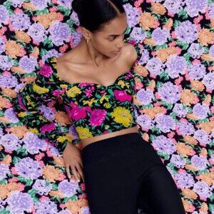 NWT ZARA Floral Sweetheart Crop Top Sz XS
